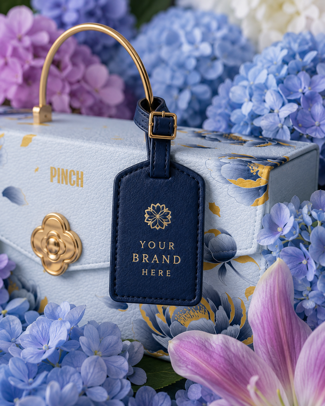 Custom branded luggage tags on Pinch mooncake box