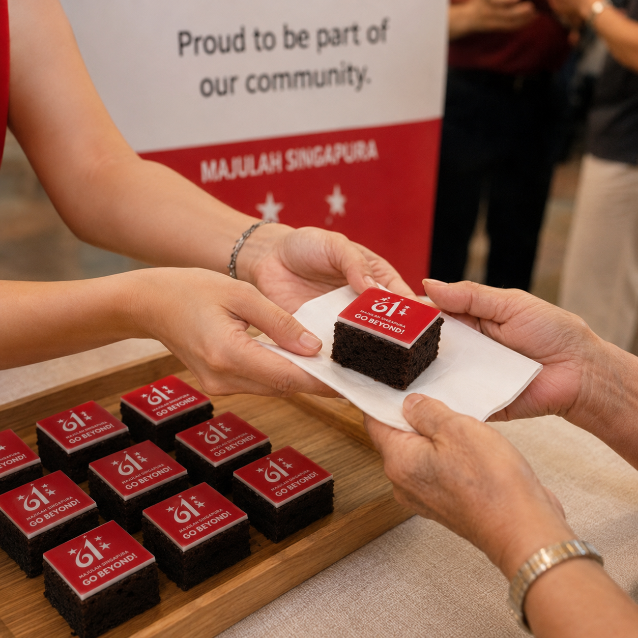 SG61 customised cake with National Day message for corporate event