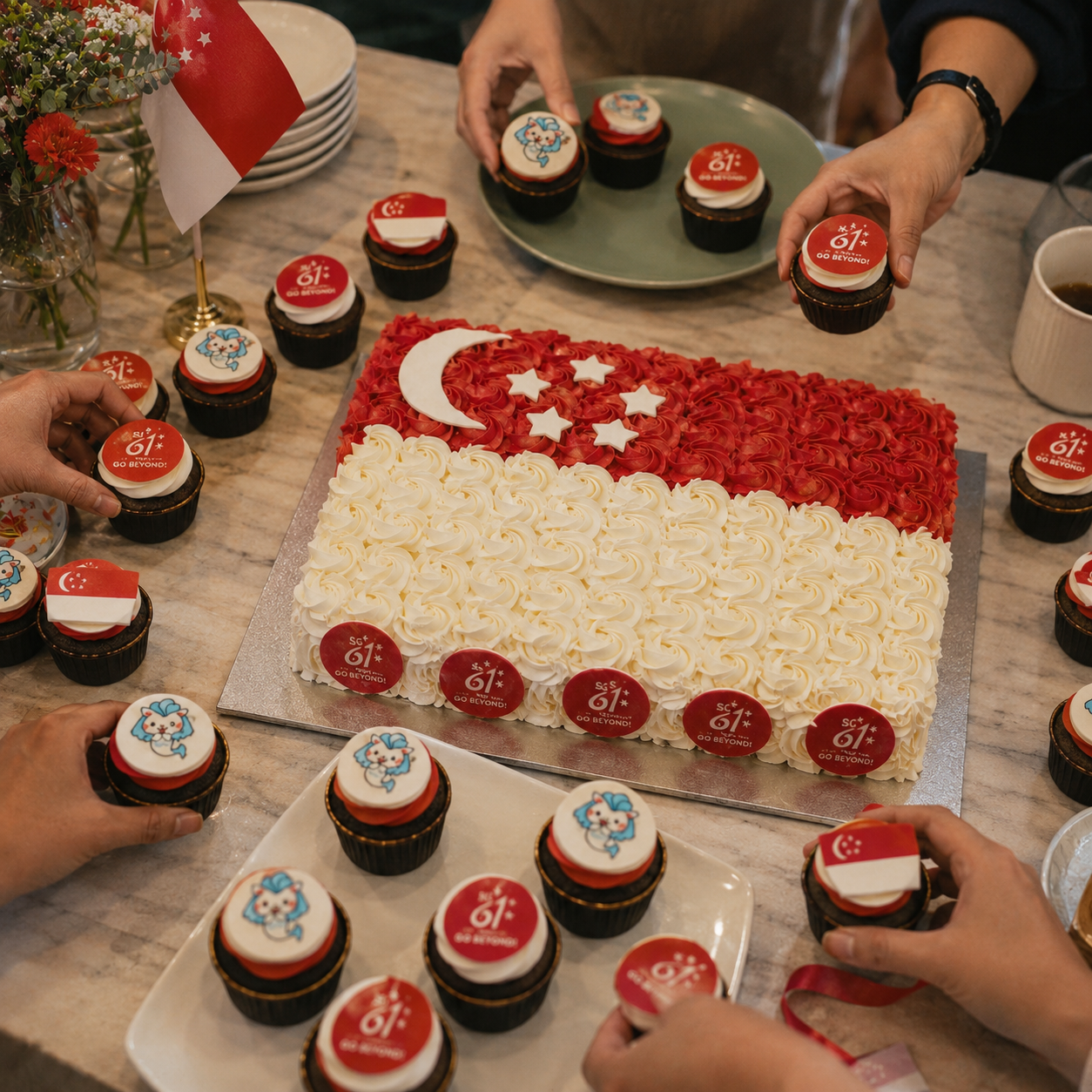 Customised National Day cake and desserts for office celebrations